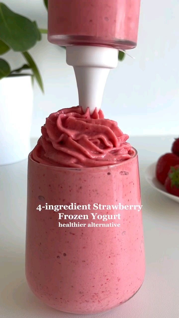 Pinterest pin of a 4-ingredient strawberry frozen yogurt